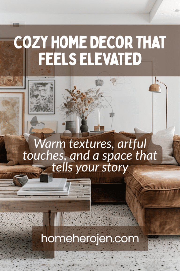 Cozy home decor with warm lighting, layered textures, and personal touches – Pin this inviting home idea for later!