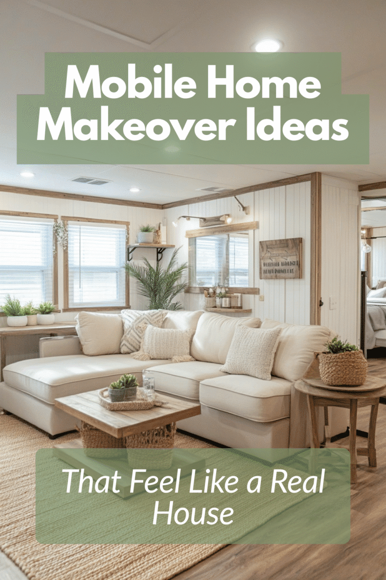 Mobile home makeover with cozy cottage decor, warm tones, and inviting textures – Pin this mobile home decor idea for later!