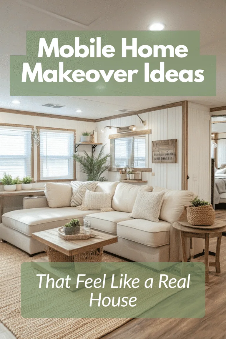 Mobile home makeover with cozy cottage decor, warm tones, and inviting textures – Pin this mobile home decor idea for later!