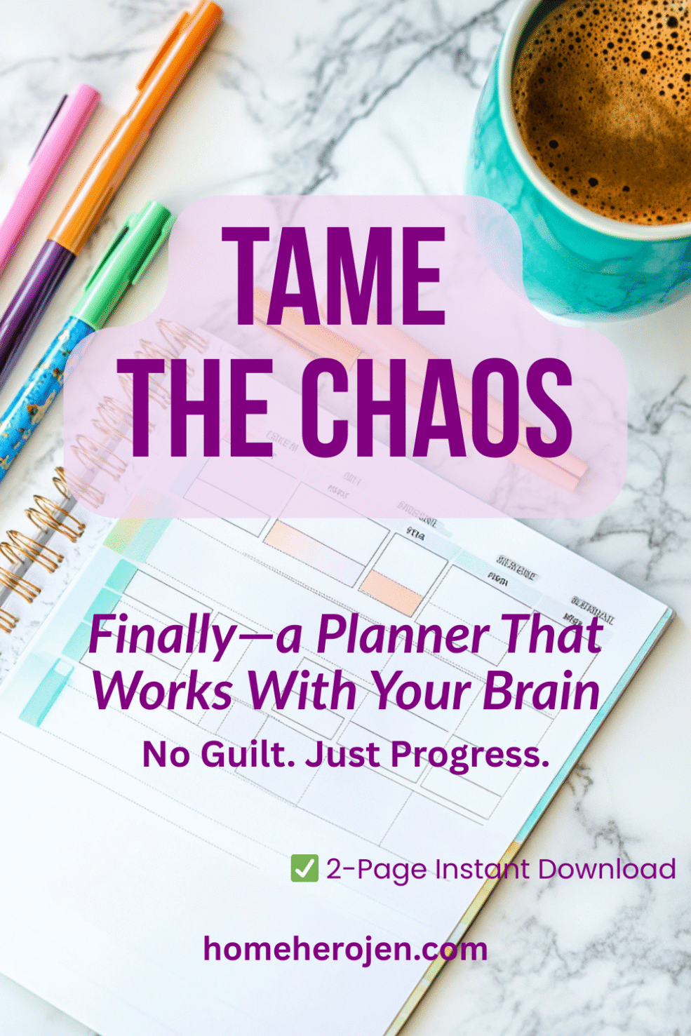 Printable ADHD daily planner to help tame the chaos – click to download this gentle productivity tool made for overwhelmed minds. Pin this for later!