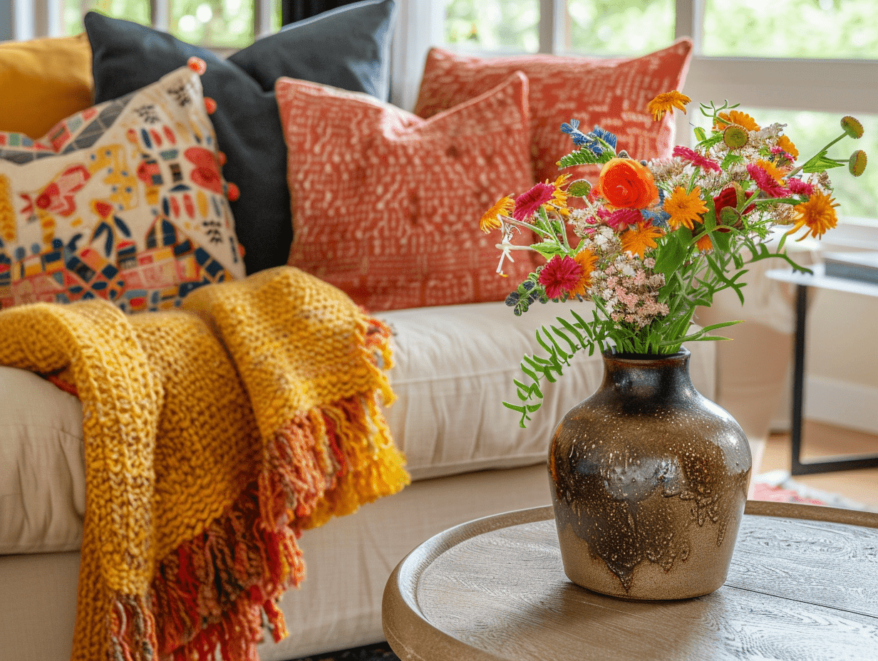 Home Accents Woven throw blanket styled on a modern neutral-toned sofa