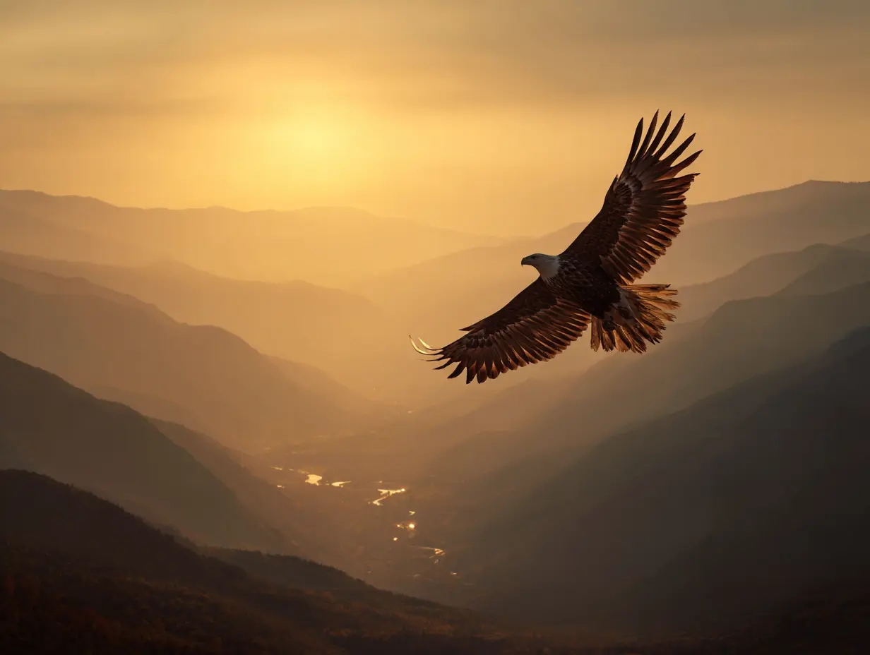 An eagle soaring high above open mountains—symbolizing freedom, clarity, and new beginnings.
