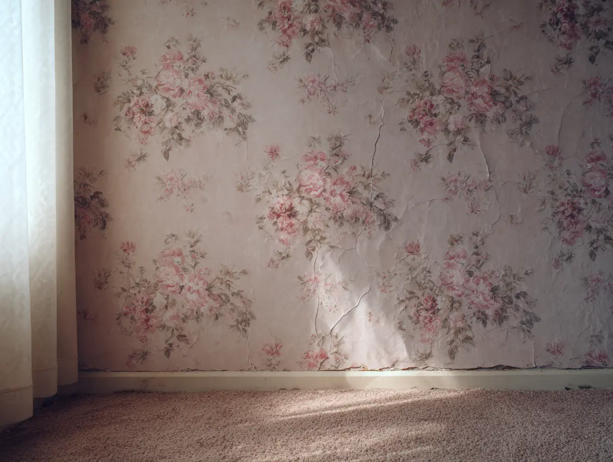 Mobile home with old wallpaper that needs replacement