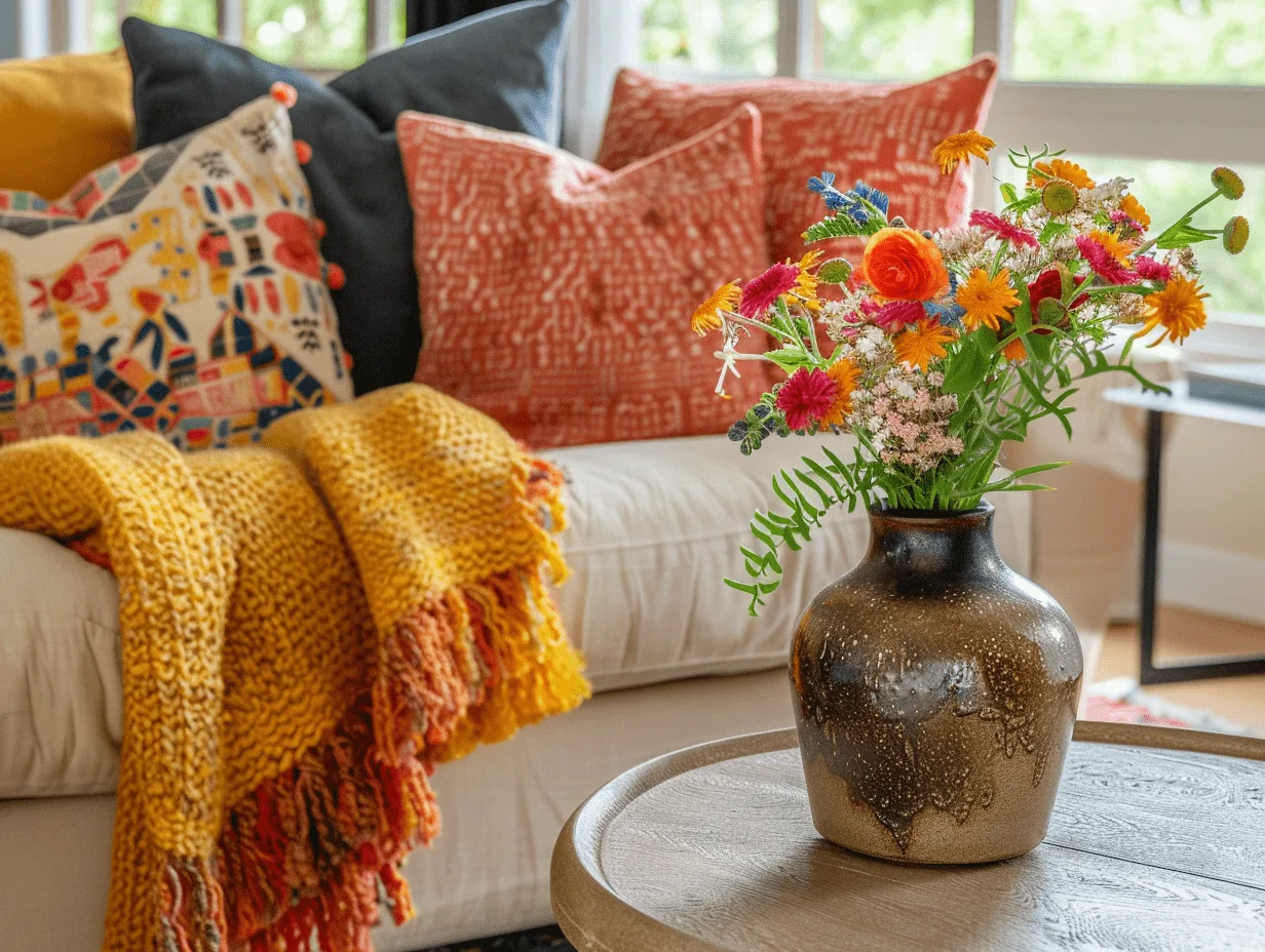 Home Accents Woven throw blanket styled on a modern neutral-toned sofa