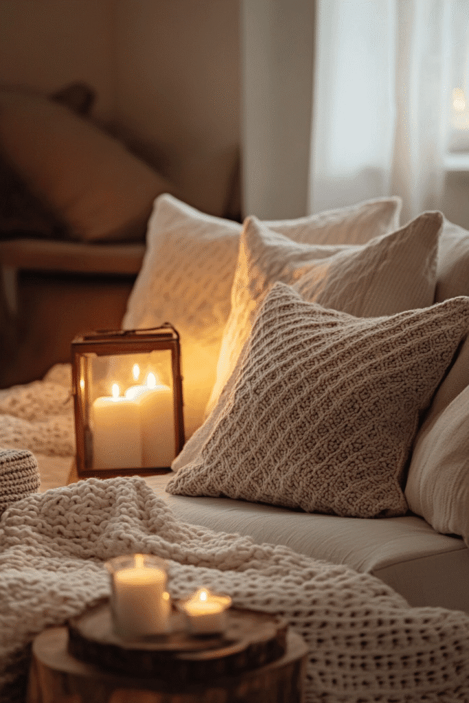 Cozy home refresh inspiration – warm lighting, layered textures, and modern rustic details. Save this home vibe!