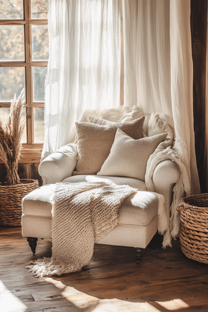 Cozy inside barndominium ideas with warm lighting and layered textures – Save for your dream build!