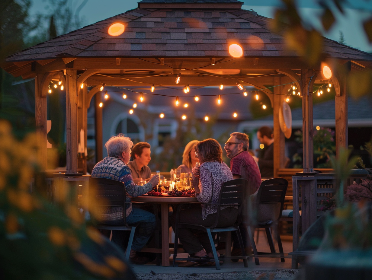 Hot tub gazebo ideas showing spa-like outdoor setup with privacy screens and weather protection - create your ultimate backyard retreat