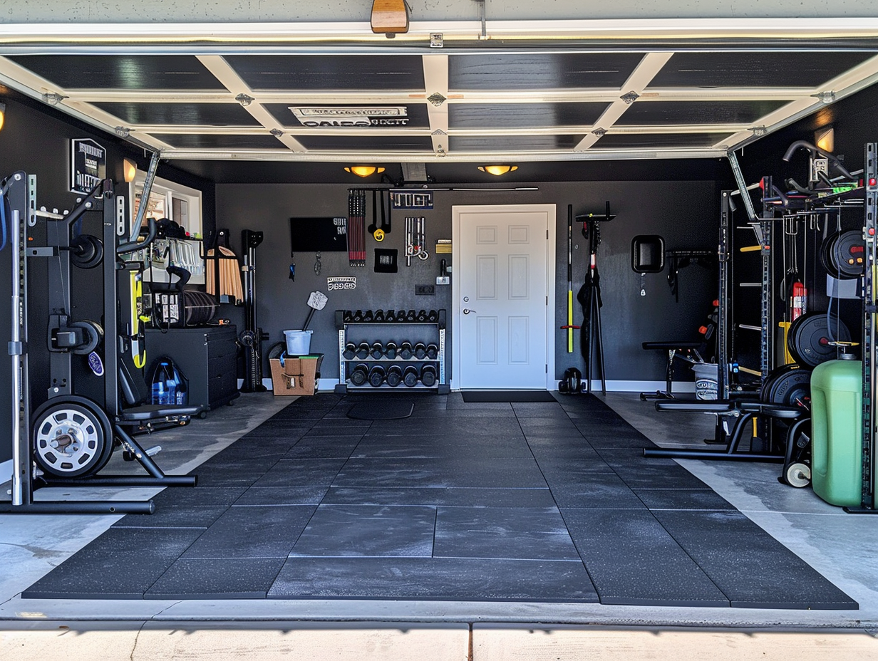 Garage gym maintenance tips showing how to keep black gym equipment and surfaces looking professional long-term