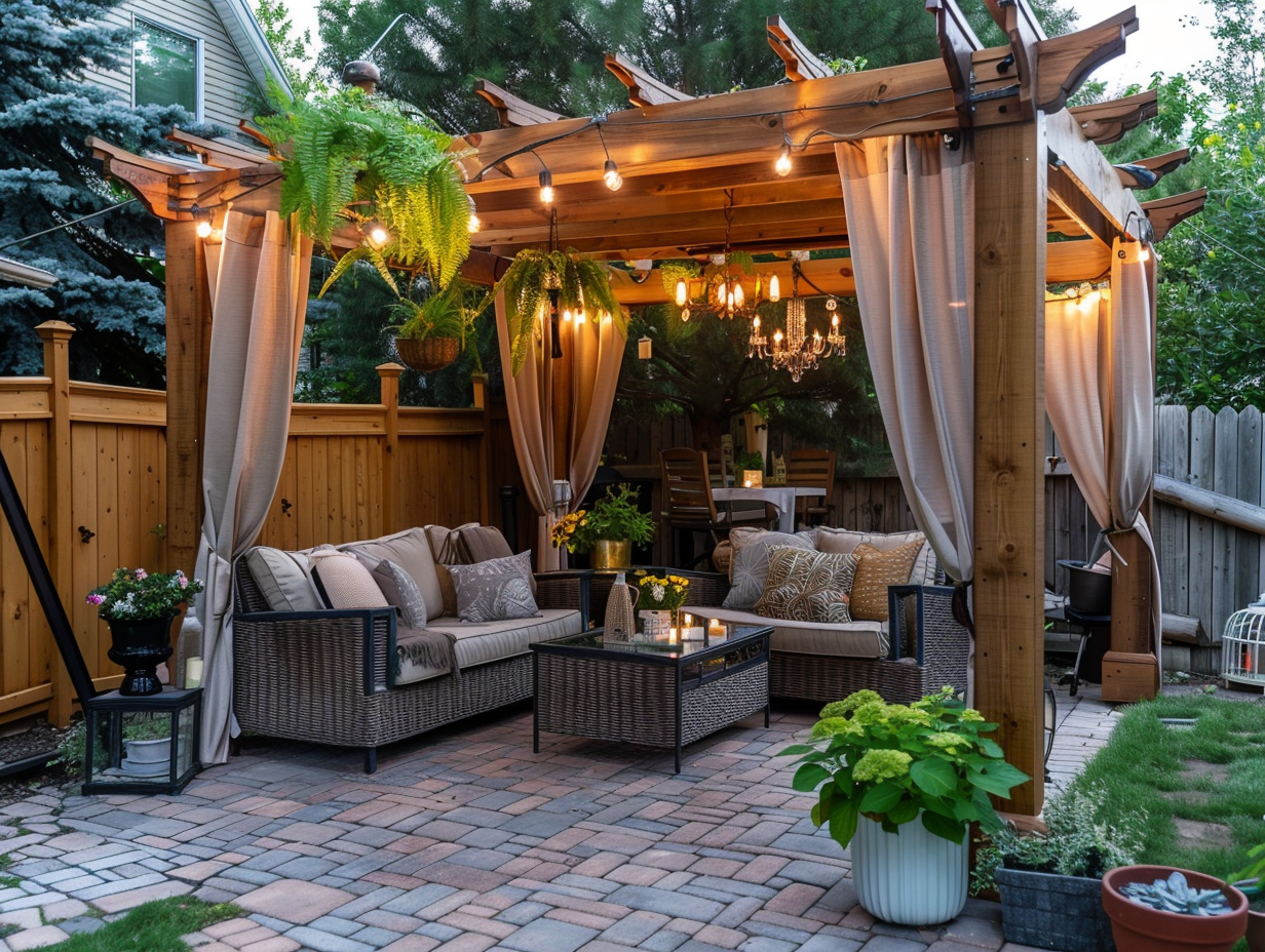 Small gazebo ideas perfect for compact patios showing 8x8 structure with cozy seating arrangement - create your intimate outdoor retreat