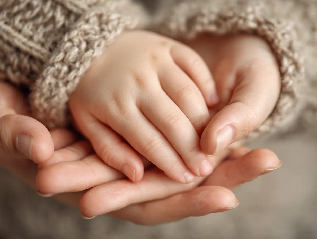 Close-up of grandmother’s hand holding her grandchild’s, showing that love and presence matter even when you don’t know what to do with your life