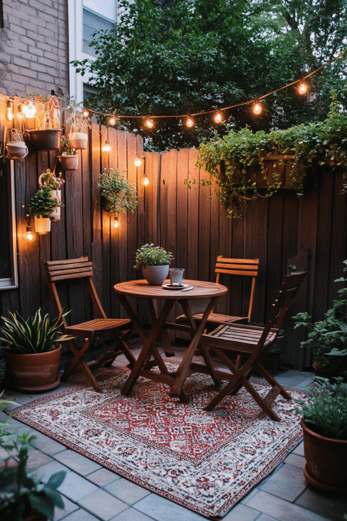 Small backyard glow-up with affordable design – perfect weekend project for a tiny outdoor space. Save this cozy setup!
