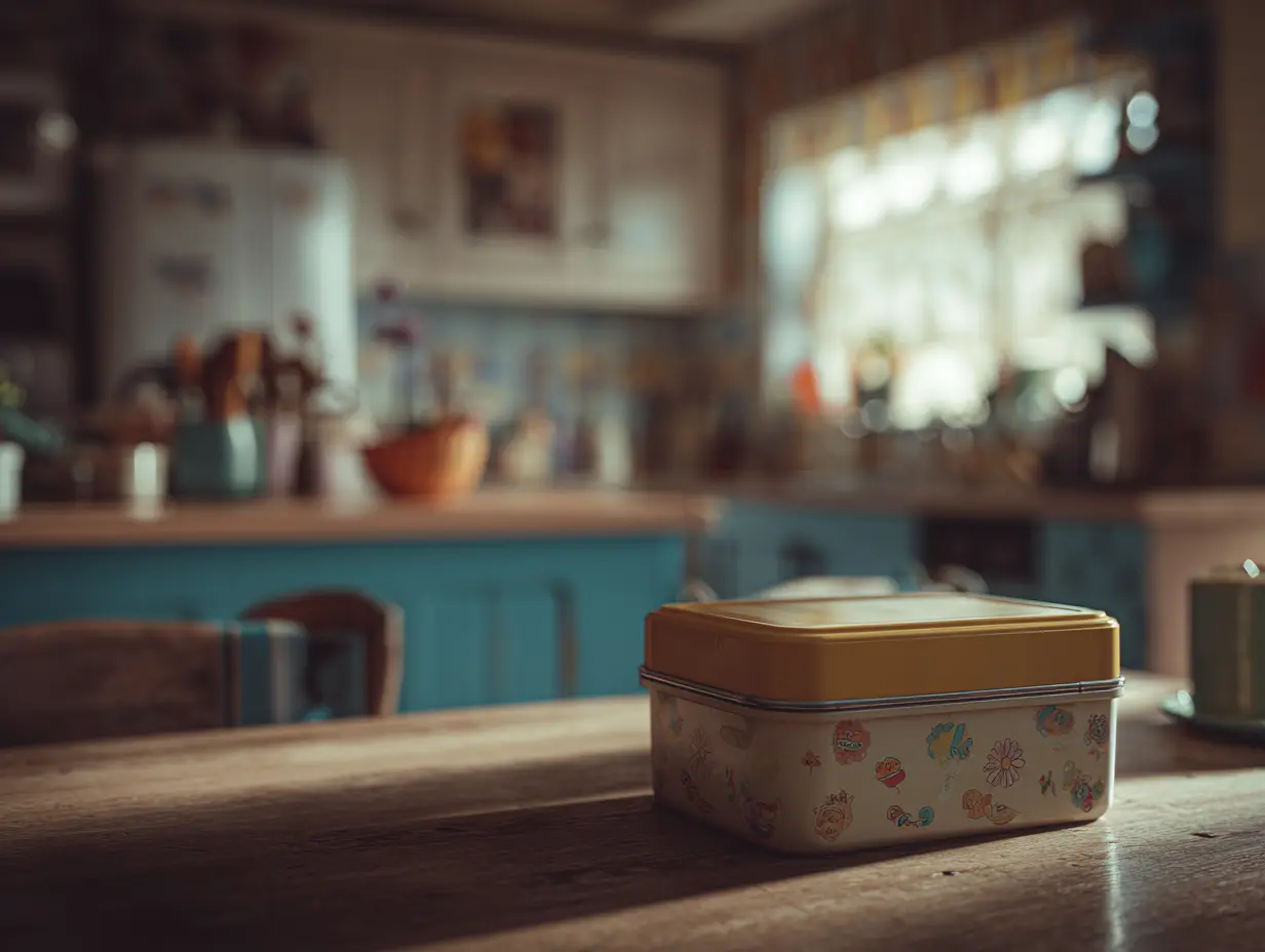 A single school lunchbox sitting on a quiet kitchen counter, hinting at endings we don’t see coming.