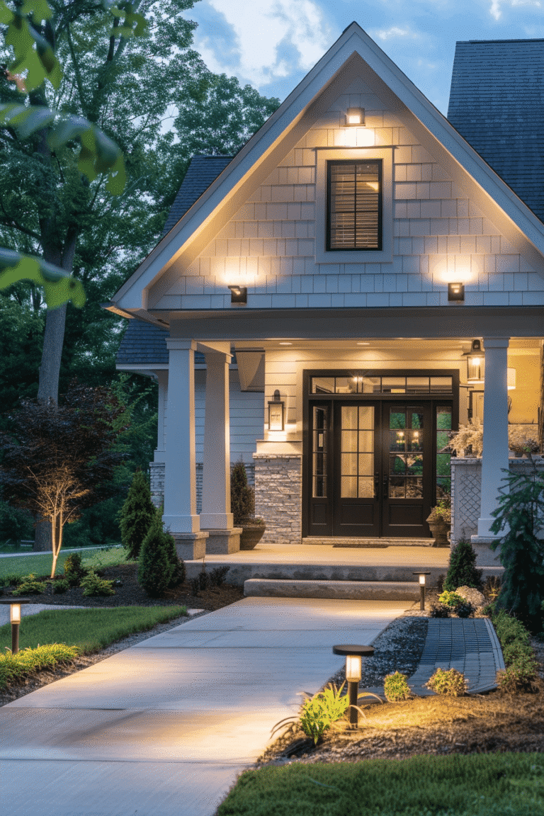 Outdoor lighting ideas for front of house that boost curb appeal and feel warm and inviting – Pin this cozy porch glow-up for later!