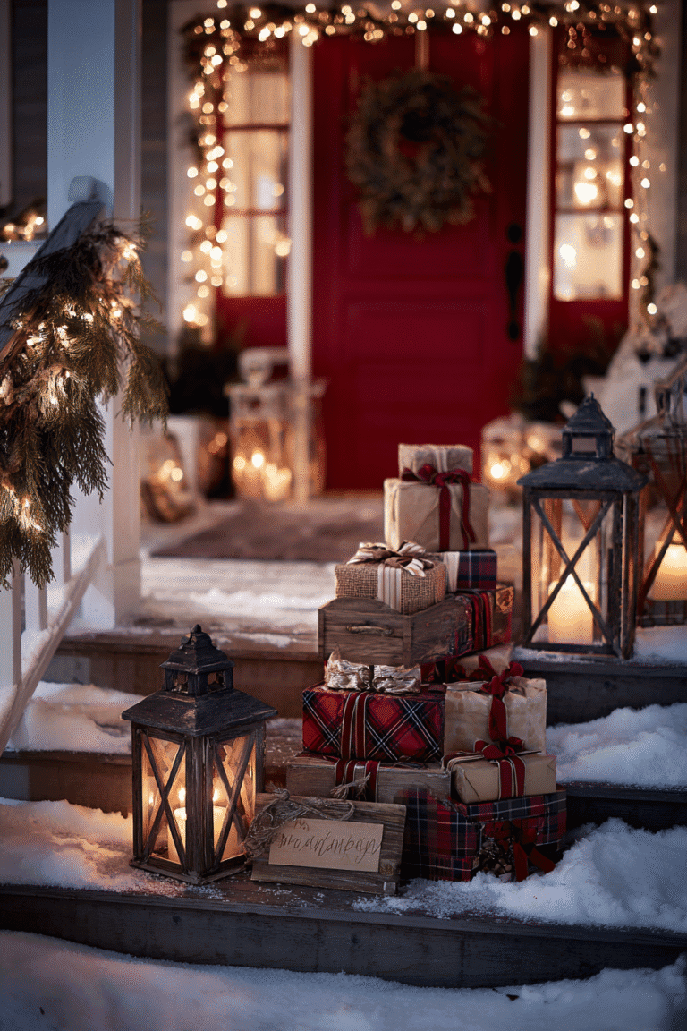 Christmas decorations outdoor lighting creating magical holiday party atmosphere with warm string lights, layered outdoor lights, and elegant festive decor