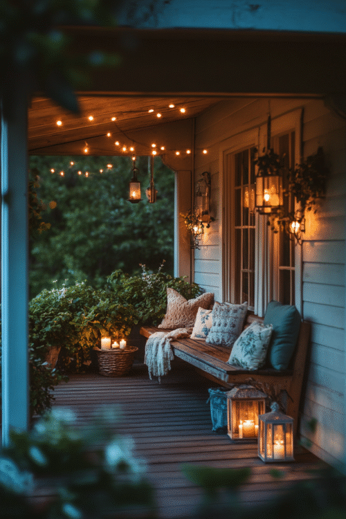 Outdoor lighting ideas for front of house that boost curb appeal and feel warm and inviting – Pin this cozy porch glow-up for later!