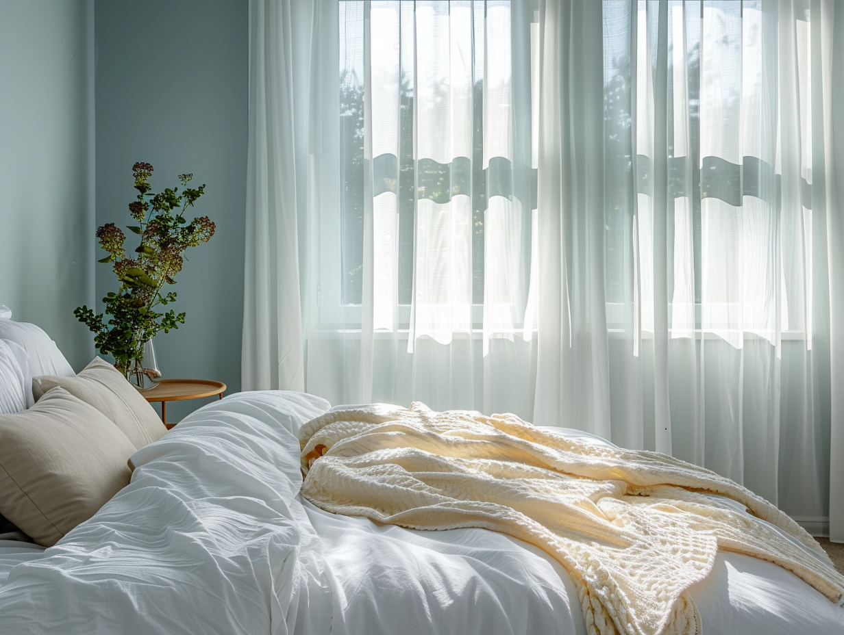 Soothing bedroom paint colors in powder blue promoting deep relaxation and better sleep quality