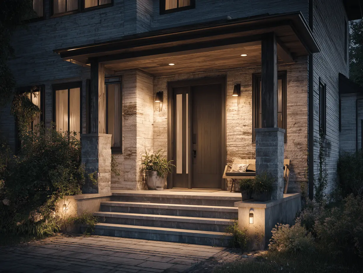 Large black outdoor lantern on white siding, glowing warmly with seeded glass and minimal trim