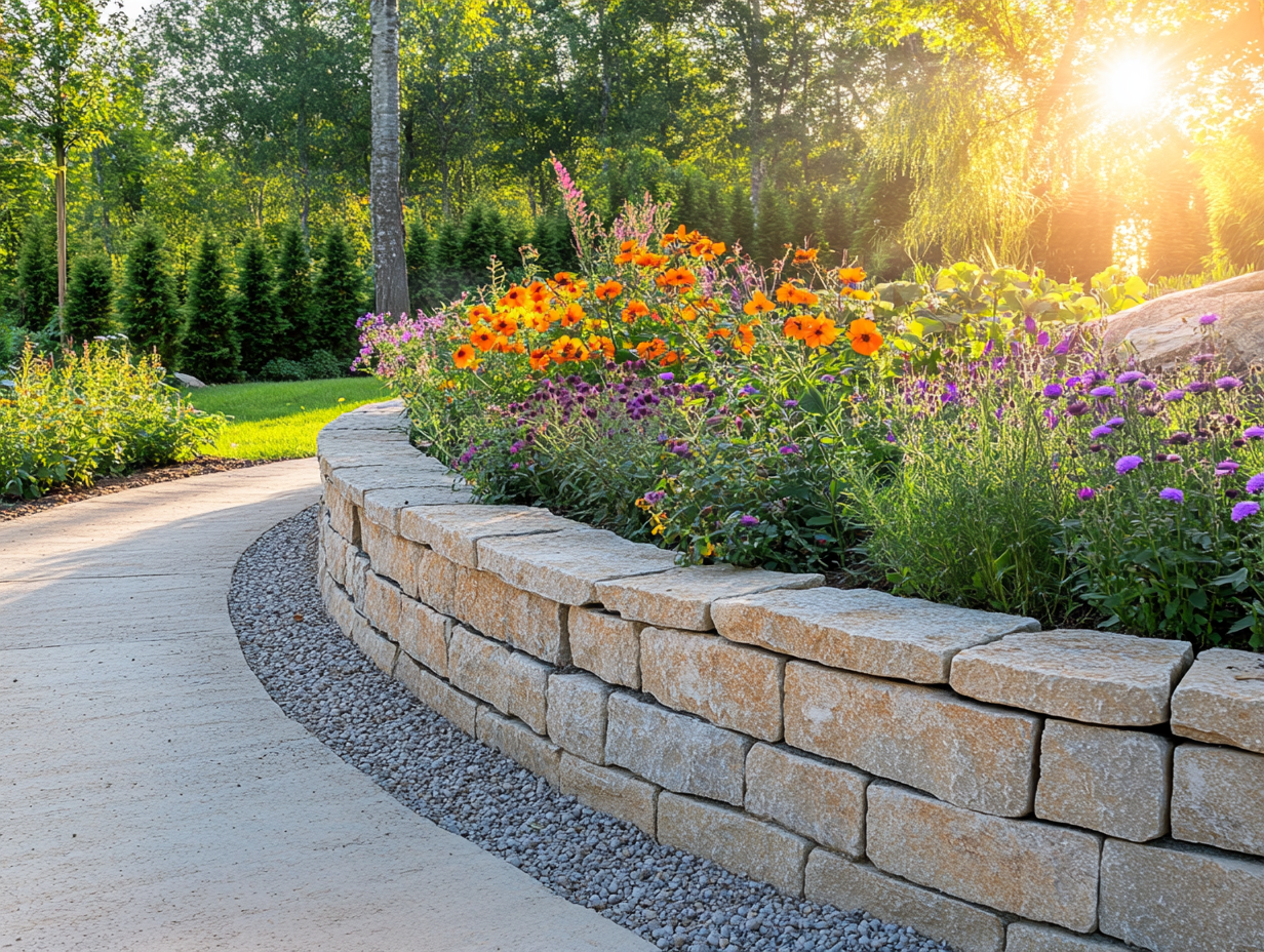 Steep hill retaining wall ideas showcasing modular block construction with integrated planting areas - create functional terracing on your challenging slope