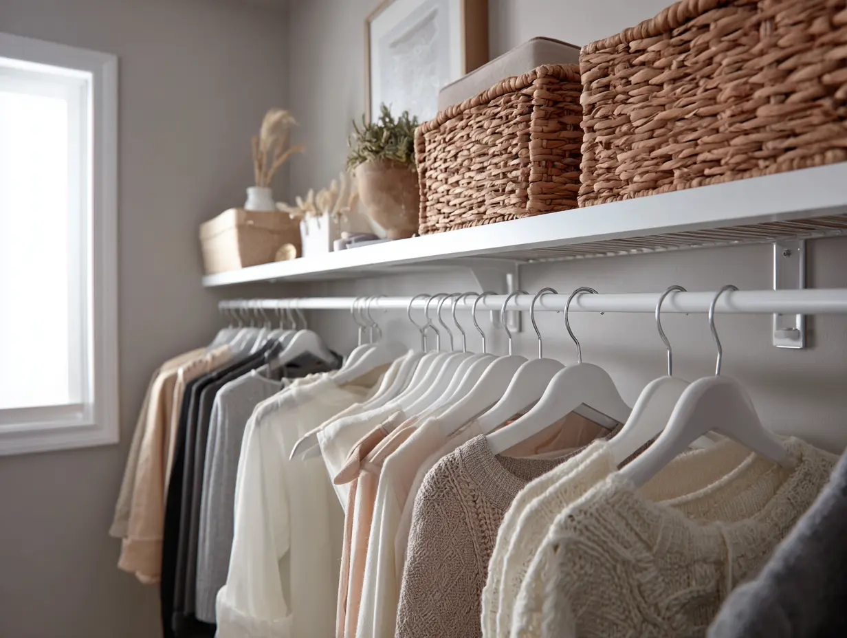 Small bedroom closet storage with organization